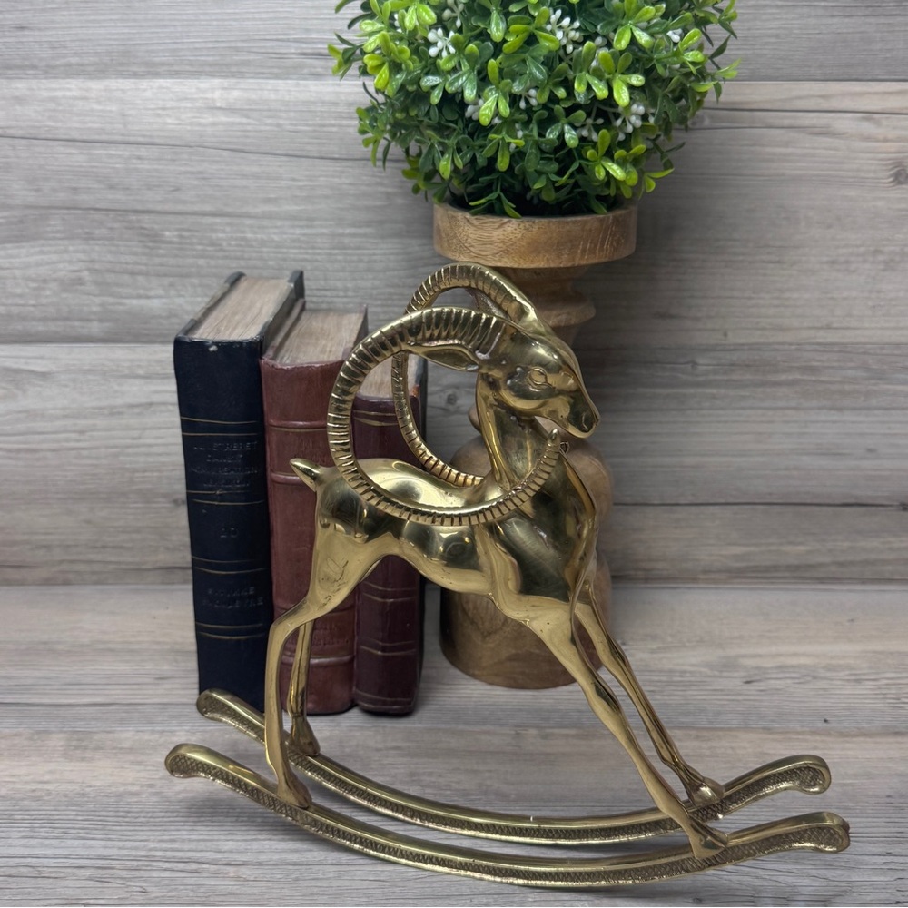 Vintage 70's Solid Brass Rocking Ram Hollywood Regency Figurine 11"× 10"